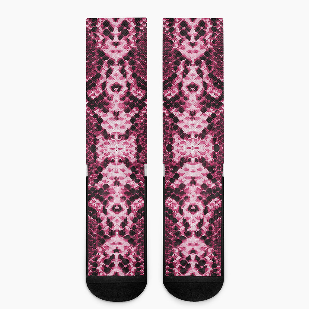 Pink Python Snakeskin Print Crew Socks