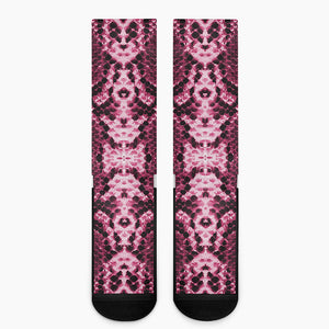 Pink Python Snakeskin Print Crew Socks