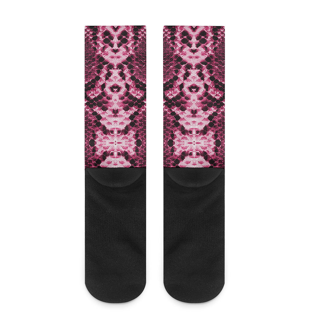 Pink Python Snakeskin Print Crew Socks