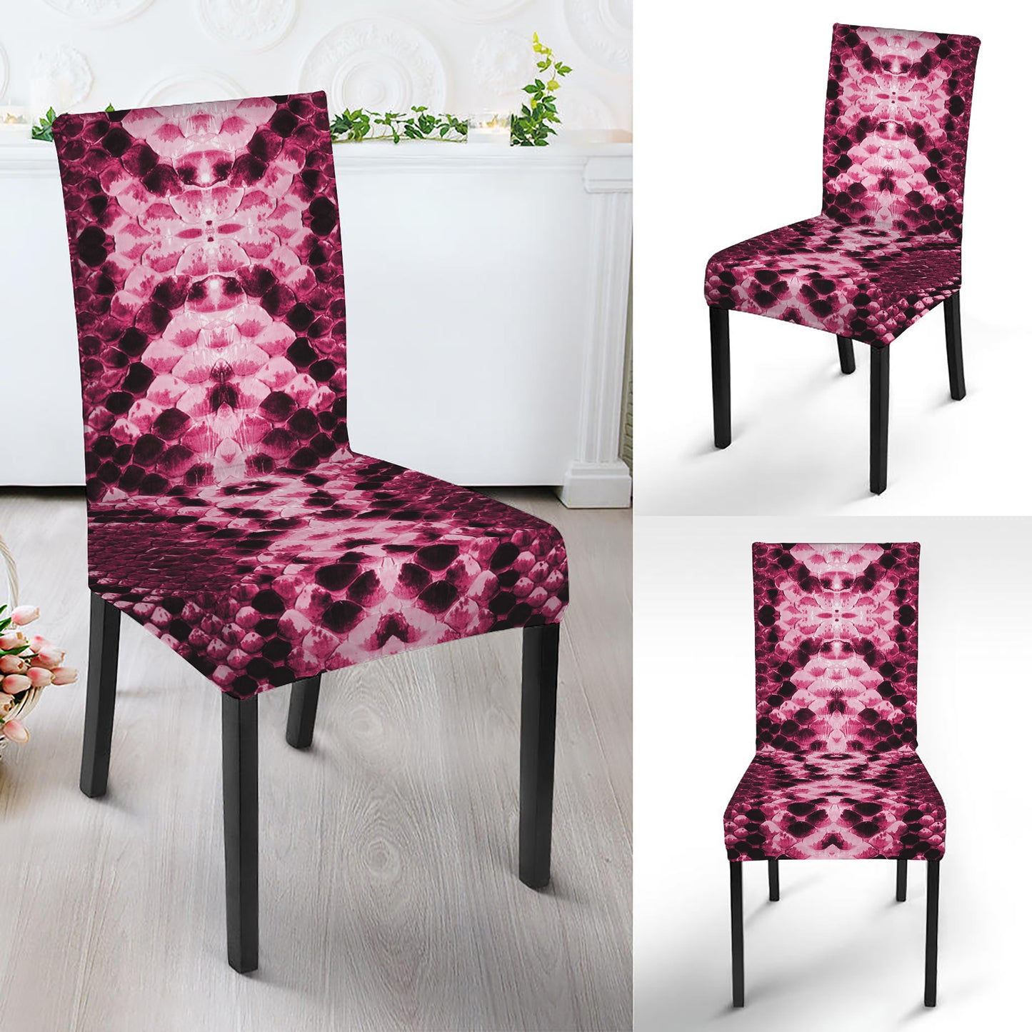 Pink Python Snakeskin Print Dining Chair Slipcover
