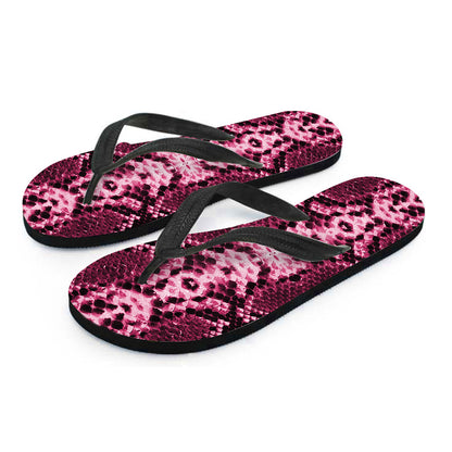Pink Python Snakeskin Print Flip Flops