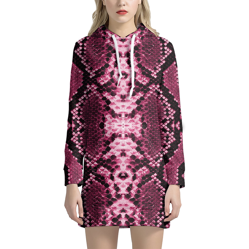 Pink Python Snakeskin Print Hoodie Dress