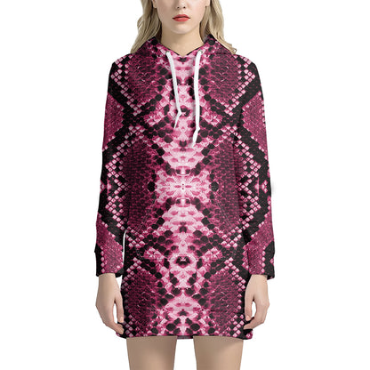 Pink Python Snakeskin Print Hoodie Dress