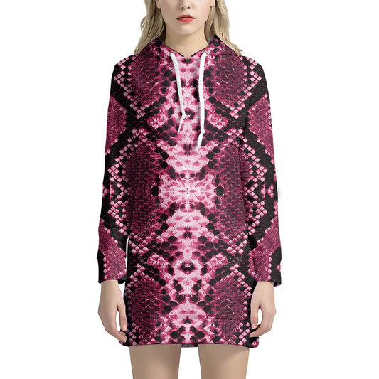 Pink Python Snakeskin Print Hoodie Dress