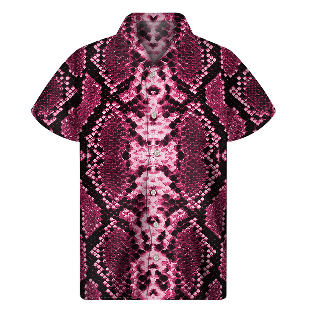 Pink Python Snakeskin Print Men's Short Sleeve Shirt