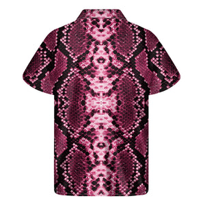 Pink Python Snakeskin Print Men's Short Sleeve Shirt