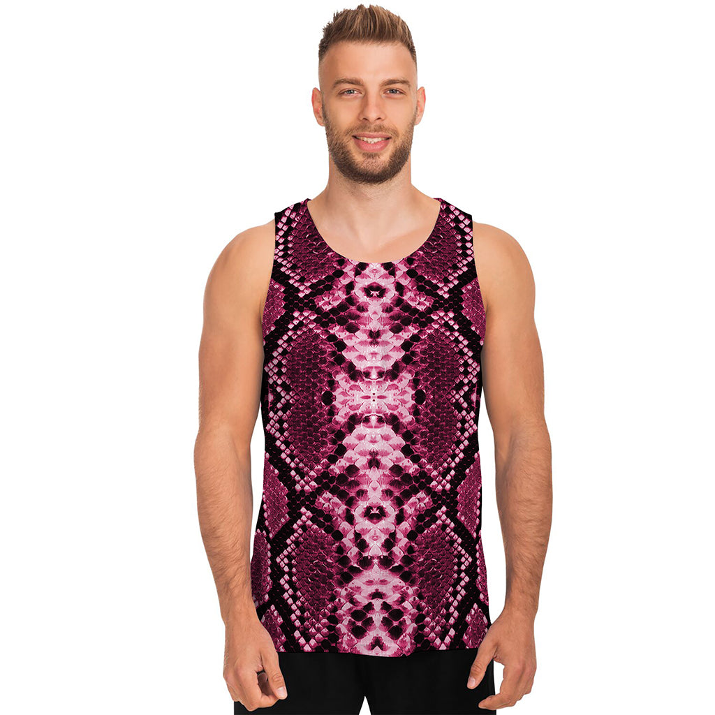 Pink Python Snakeskin Print Men's Tank Top