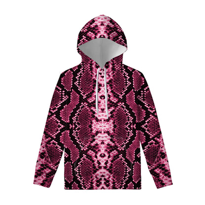 Pink Python Snakeskin Print Pullover Hoodie
