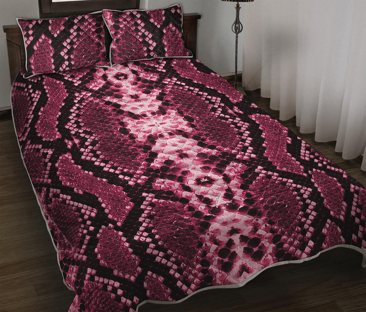Pink Python Snakeskin Print Quilt Bed Set