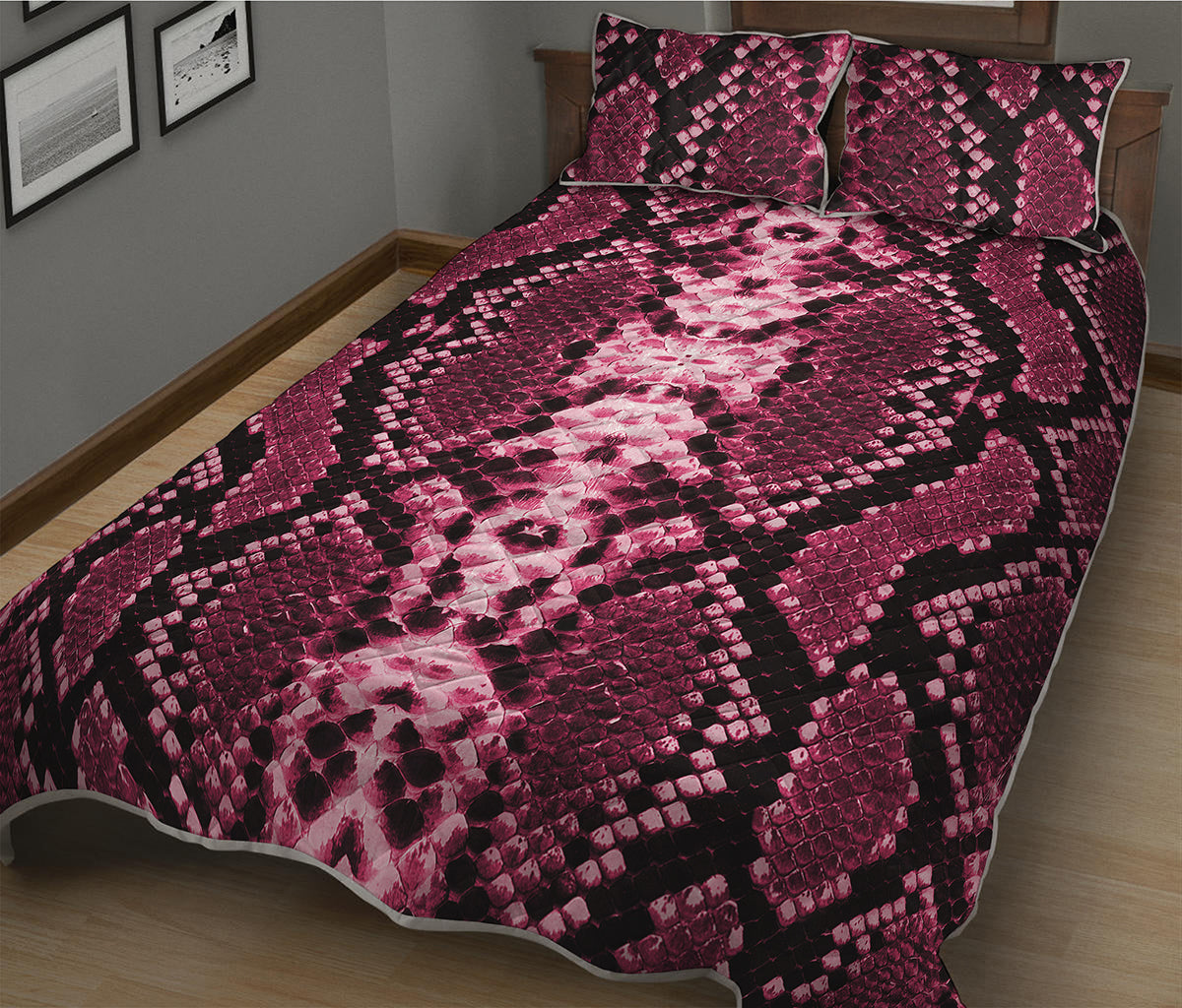 Pink Python Snakeskin Print Quilt Bed Set