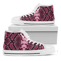 Pink Python Snakeskin Print White High Top Sneakers