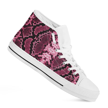 Pink Python Snakeskin Print White High Top Shoes