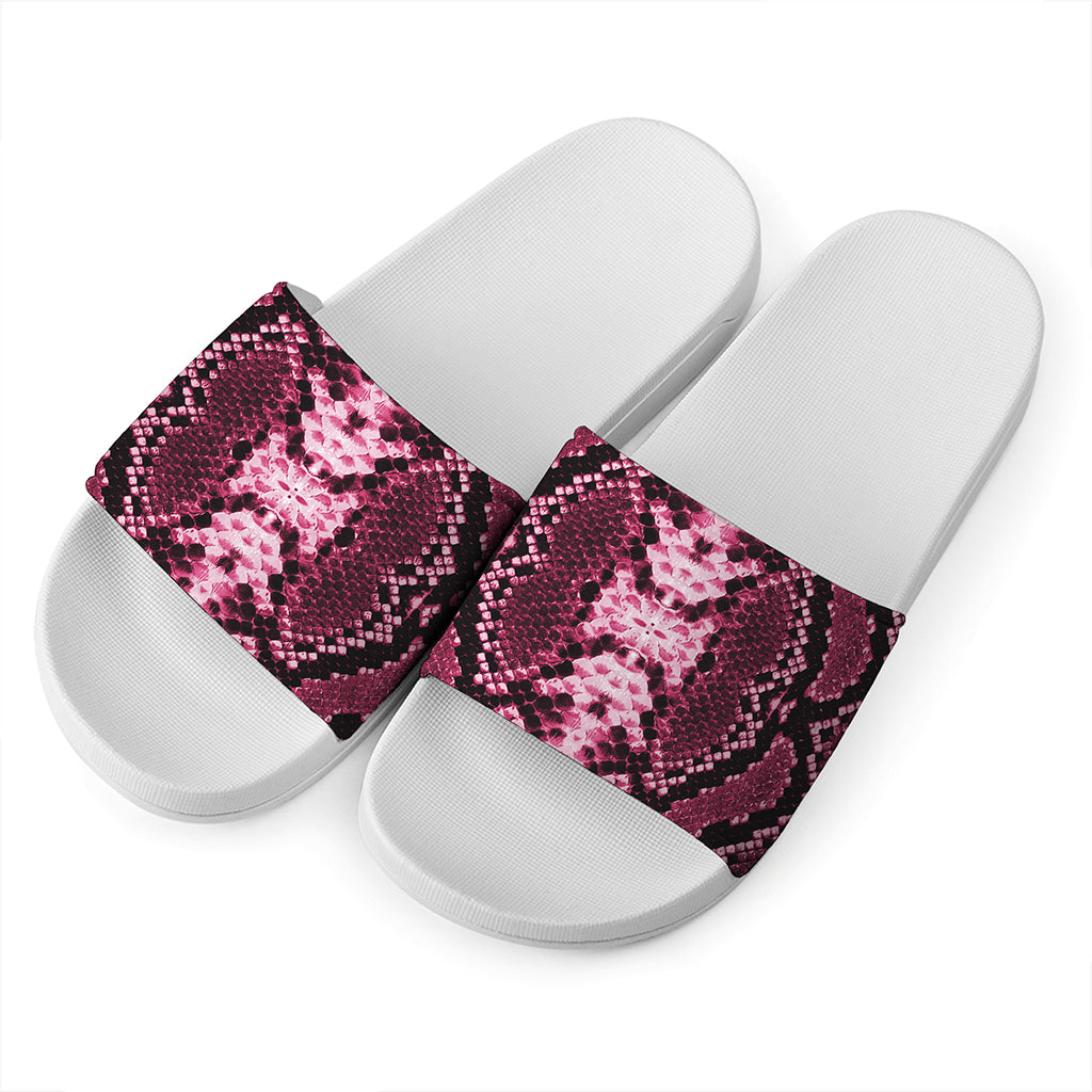 Pink Python Snakeskin Print White Slide Sandals