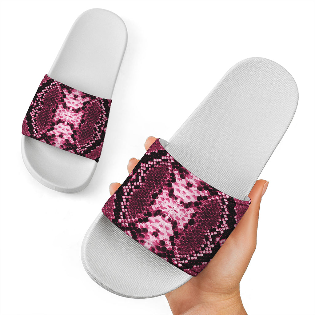 Pink Python Snakeskin Print White Slide Sandals