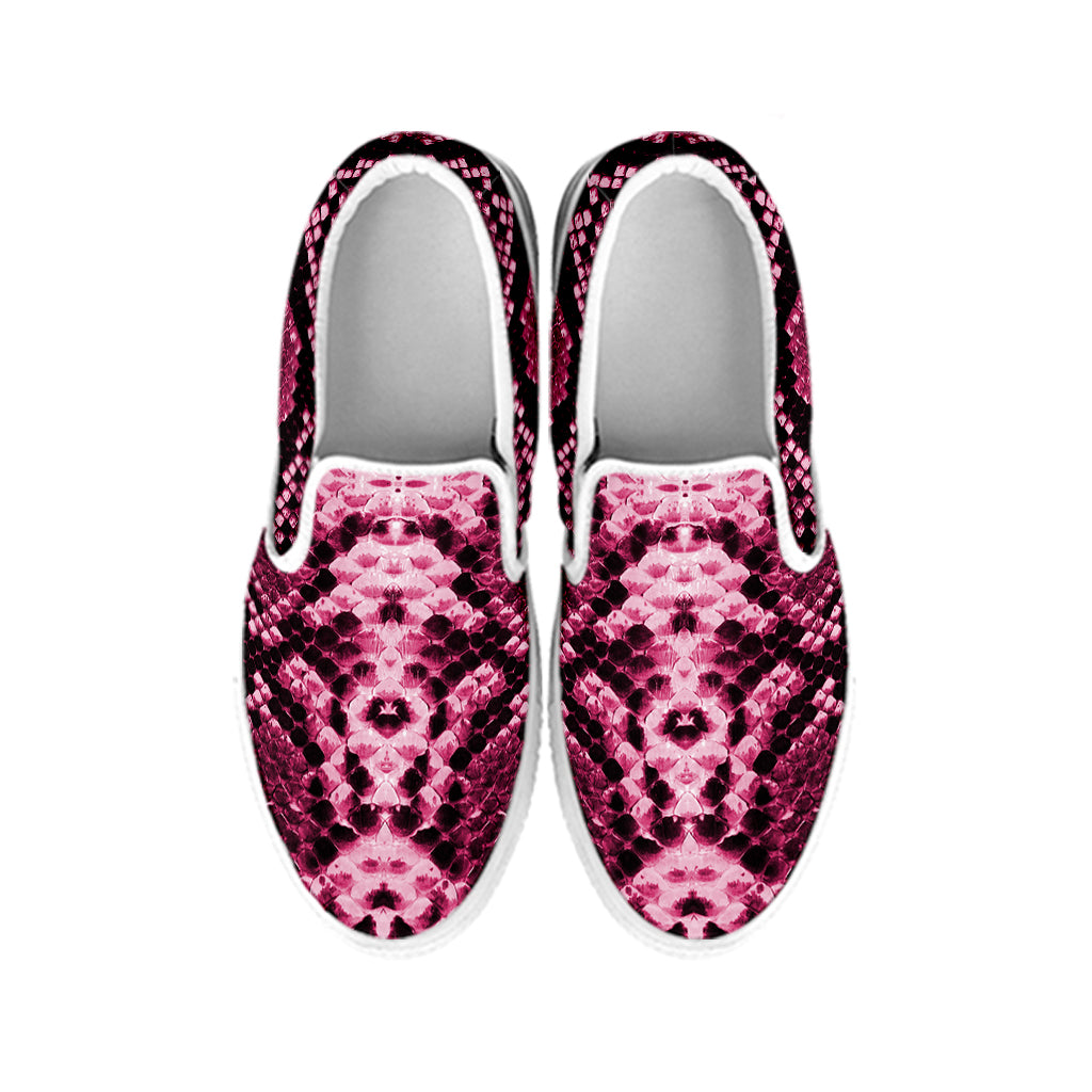 Pink Python Snakeskin Print White Slip On Shoes