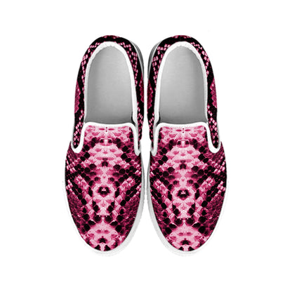 Pink Python Snakeskin Print White Slip On Shoes