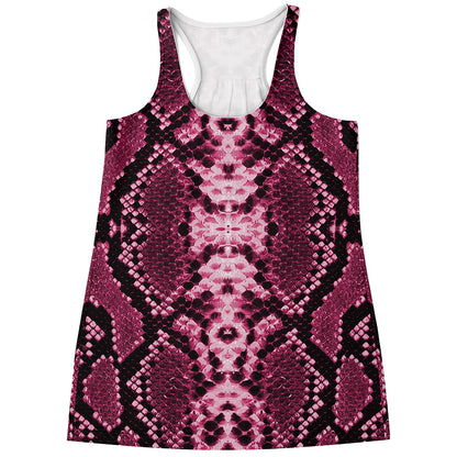 Pink Python Snakeskin Print Women's Racerback Tank Top