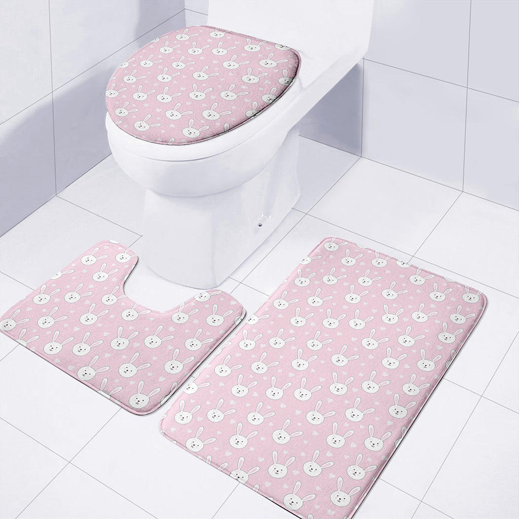Pink Rabbit Pattern Print 3 Piece Bath Mat Set
