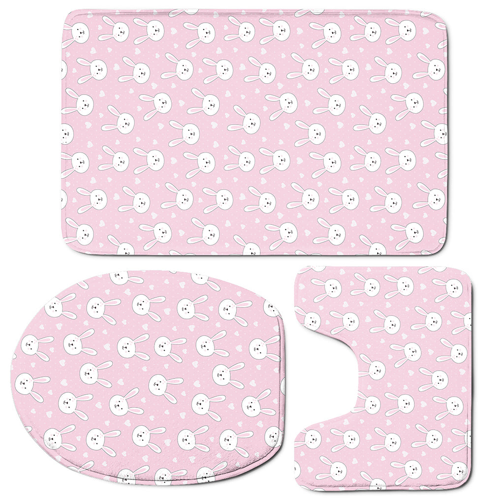 Pink Rabbit Pattern Print 3 Piece Bath Mat Set