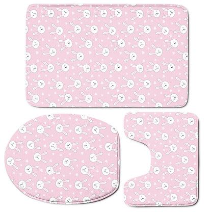 Pink Rabbit Pattern Print 3 Piece Bath Mat Set
