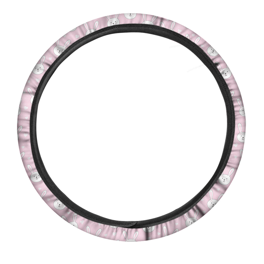 Pink Rabbit Pattern Print Car Steering Wheel Cover