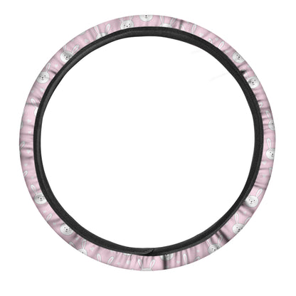 Pink Rabbit Pattern Print Car Steering Wheel Cover