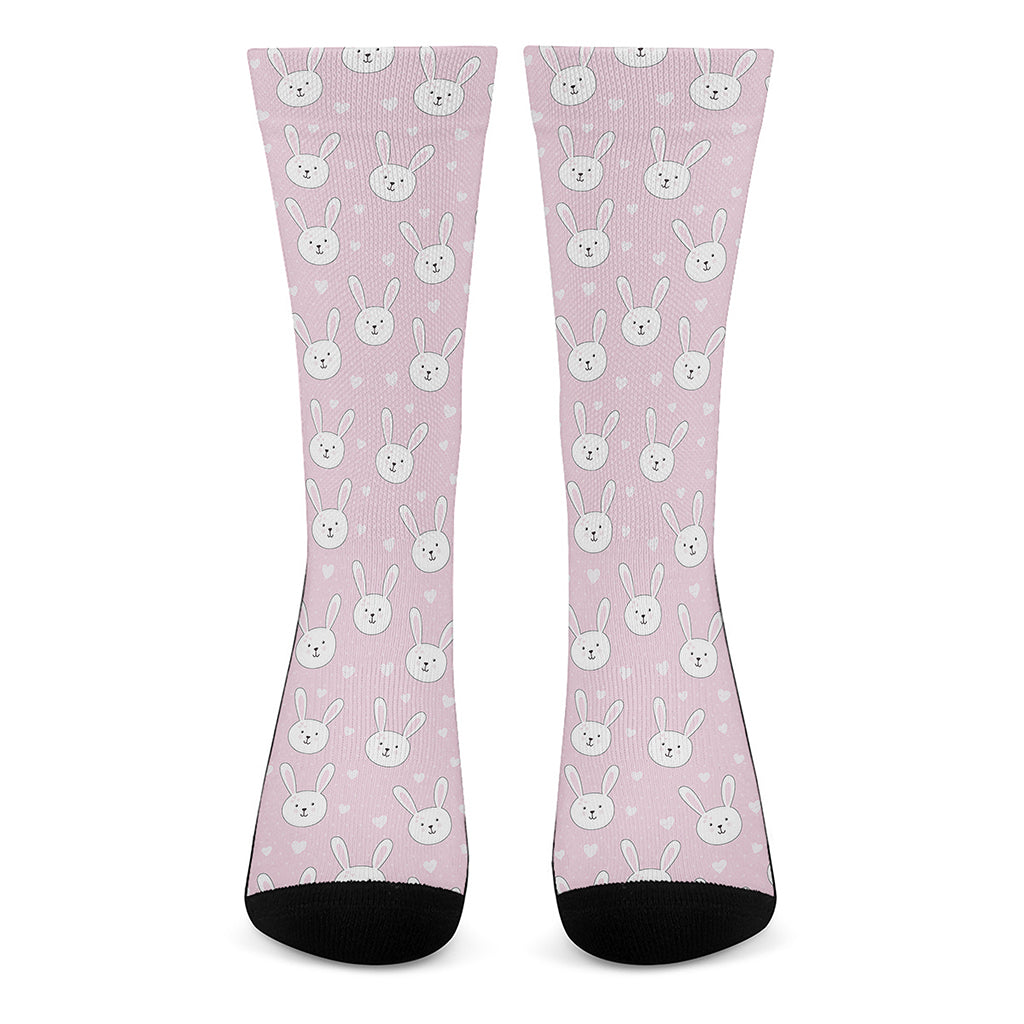 Pink Rabbit Pattern Print Crew Socks