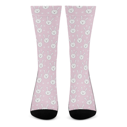 Pink Rabbit Pattern Print Crew Socks