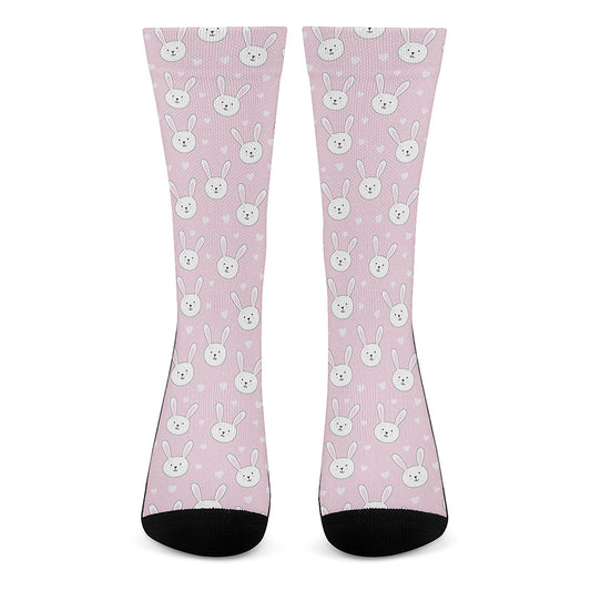 Pink Rabbit Pattern Print Crew Socks