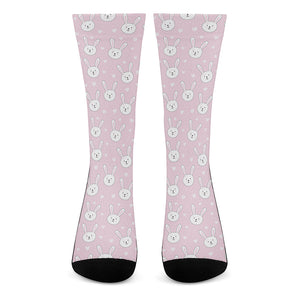 Pink Rabbit Pattern Print Crew Socks