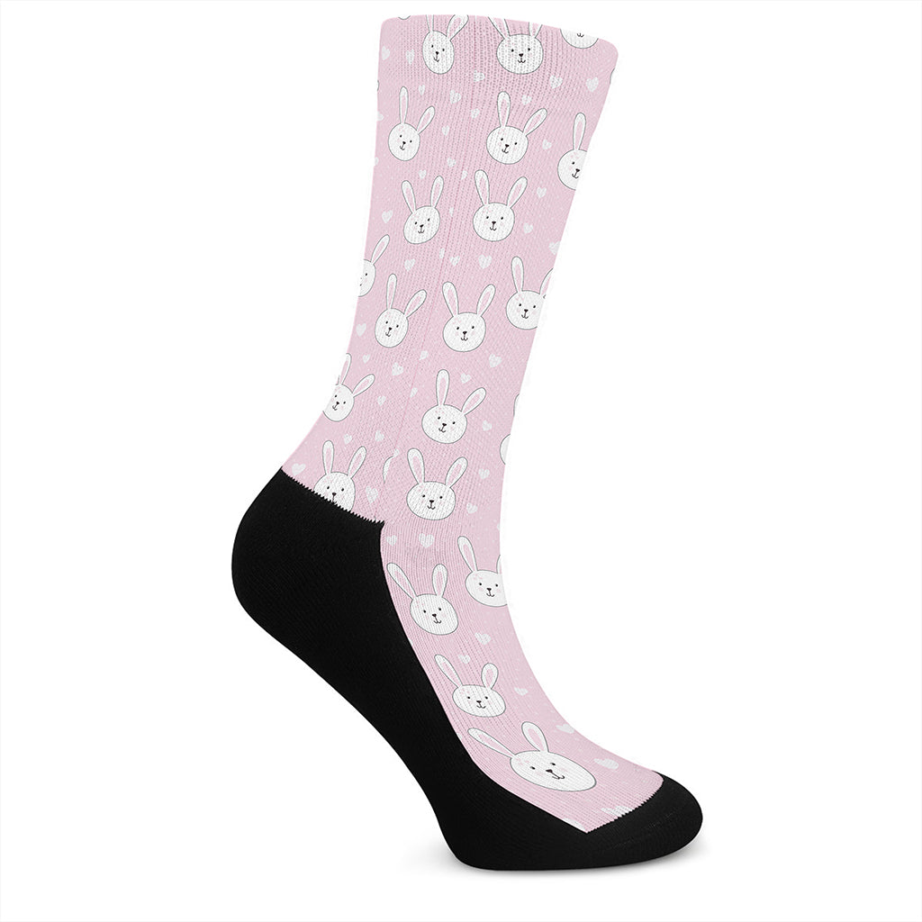 Pink Rabbit Pattern Print Crew Socks