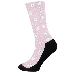 Pink Rabbit Pattern Print Crew Socks