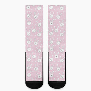 Pink Rabbit Pattern Print Crew Socks