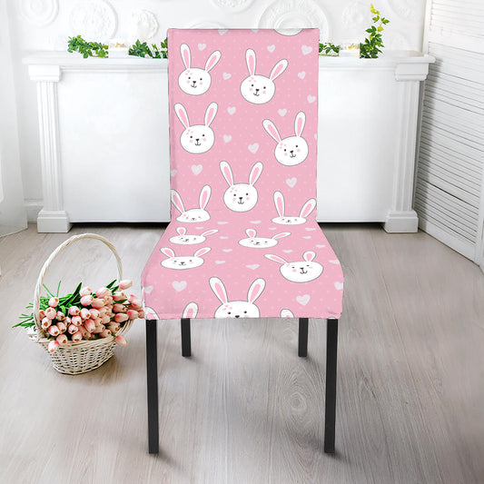 Pink Rabbit Pattern Print Dining Chair Slipcover