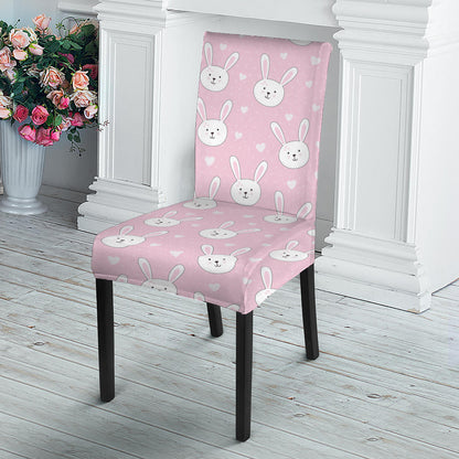 Pink Rabbit Pattern Print Dining Chair Slipcover