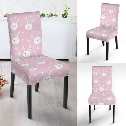 Pink Rabbit Pattern Print Dining Chair Slipcover