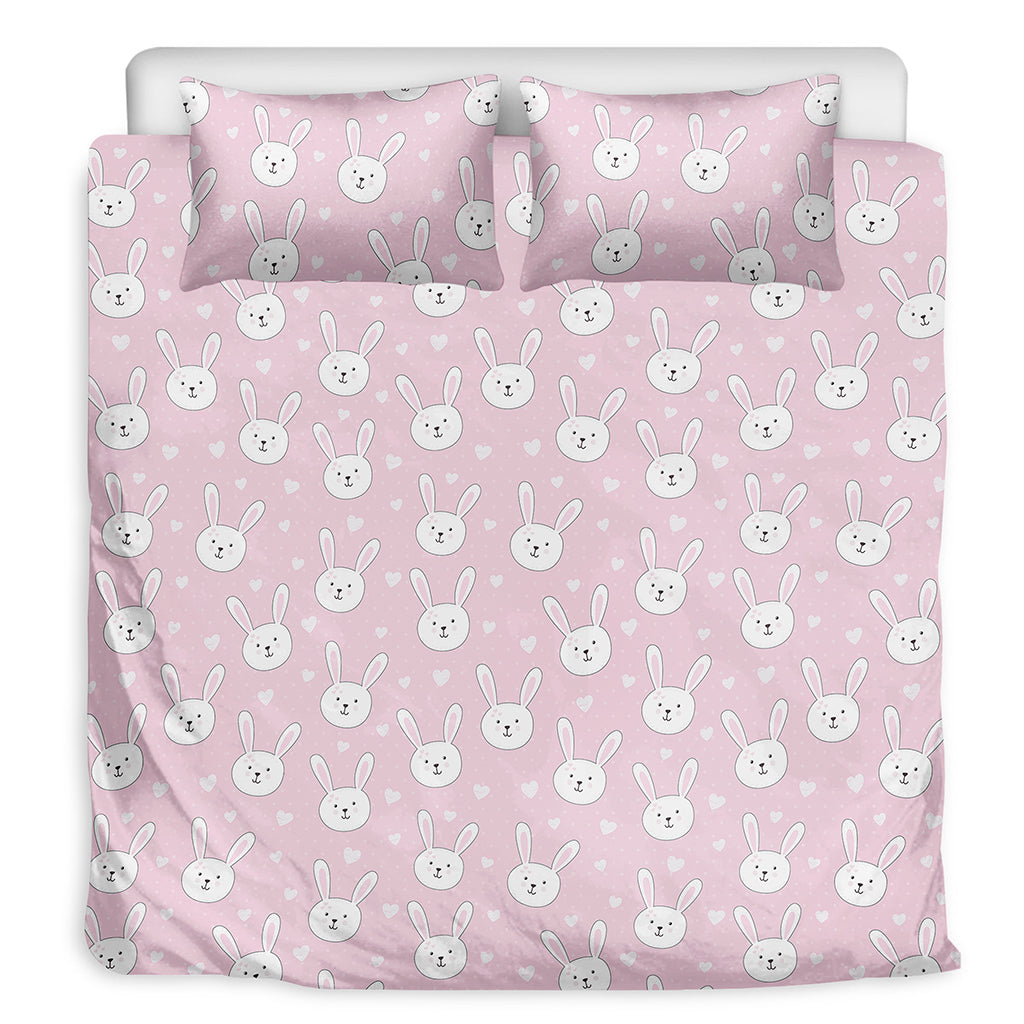 Pink Rabbit Pattern Print Duvet Cover Bedding Set