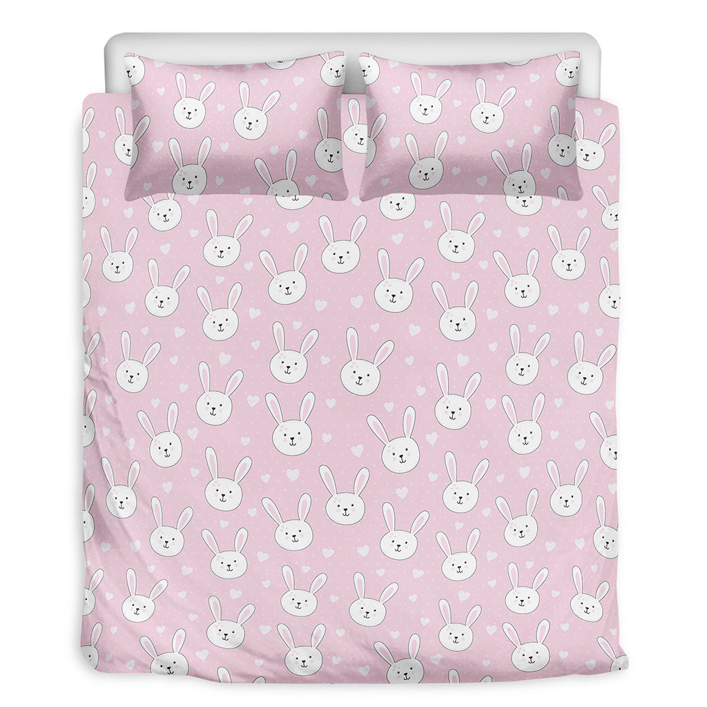 Pink Rabbit Pattern Print Duvet Cover Bedding Set