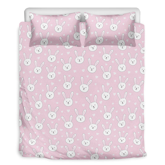 Pink Rabbit Pattern Print Duvet Cover Bedding Set