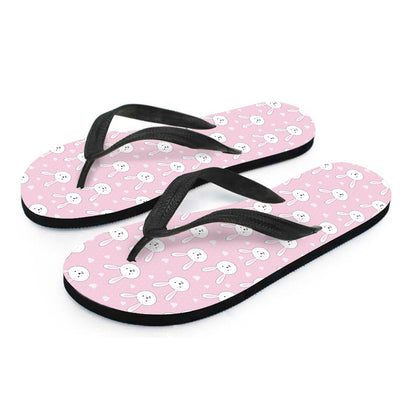 Pink Rabbit Pattern Print Flip Flops