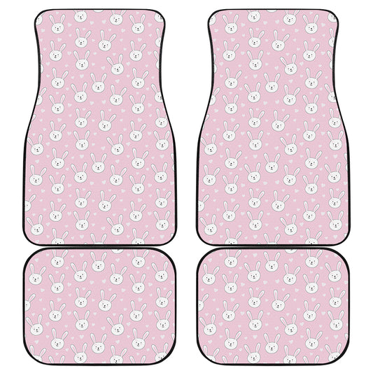 Pink Rabbit Pattern Print Front and Back Car Floor Mats