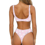 Pink Rabbit Pattern Print Front Bow Tie Bikini