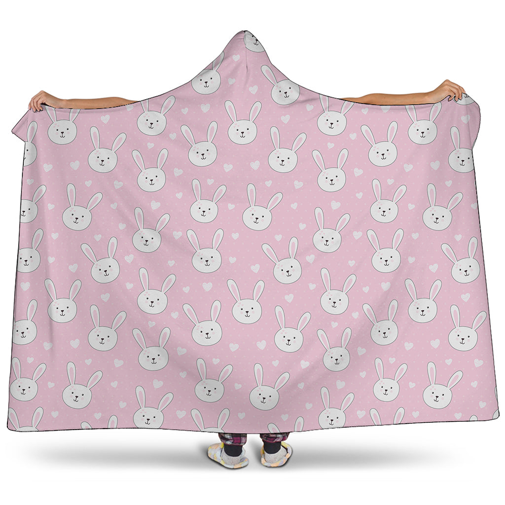 Pink Rabbit Pattern Print Hooded Blanket