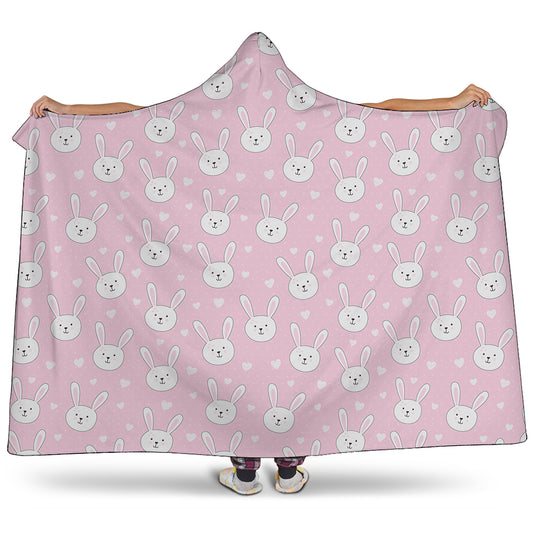 Pink Rabbit Pattern Print Hooded Blanket