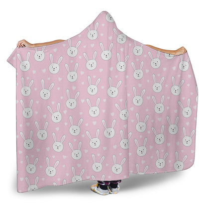 Pink Rabbit Pattern Print Hooded Blanket