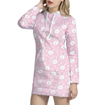 Pink Rabbit Pattern Print Hoodie Dress
