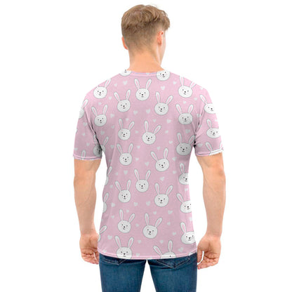 Pink Rabbit Pattern Print Men's T-Shirt