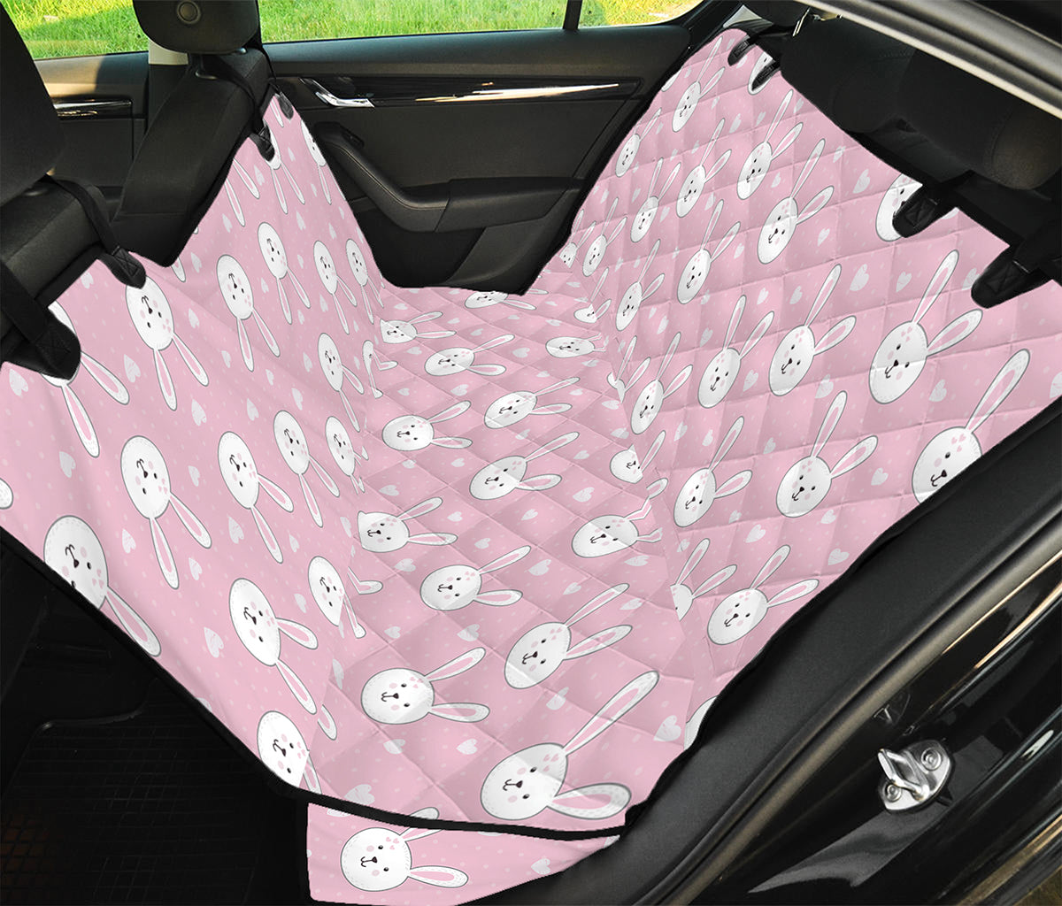 Pink Rabbit Pattern Print Pet Car Back Seat Cover
