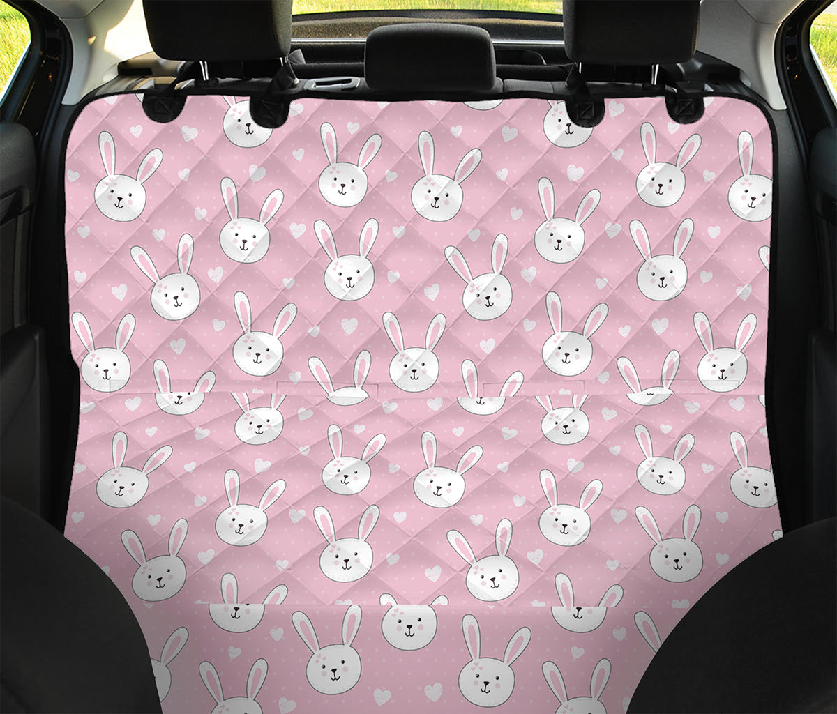 Pink Rabbit Pattern Print Pet Car Back Seat Cover