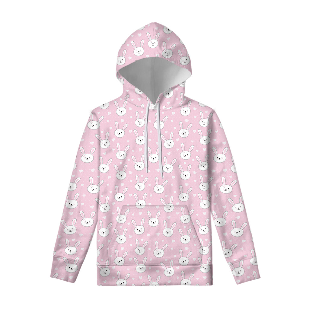 Pink Rabbit Pattern Print Pullover Hoodie